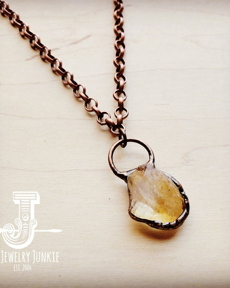 Genuine Citrine and Copper Pendant Long Necklace