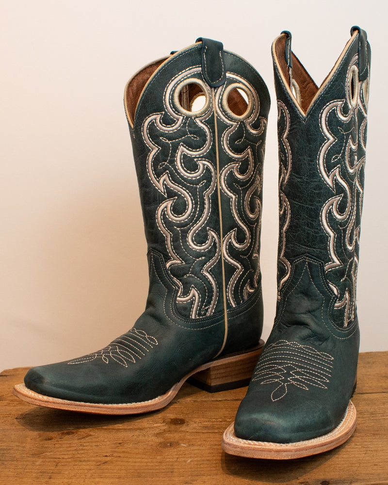 Corral Boots - L6095 Blue Embroidered Square Toe Cowboy Boots