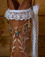 Cowboy Boot Accessories Kit – White Lace Trims & Gold Western Bull Charm Chain