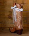 Cowboy Boot Accessories Kit – White Lace Trims & Gold Western Bull Charm Chain