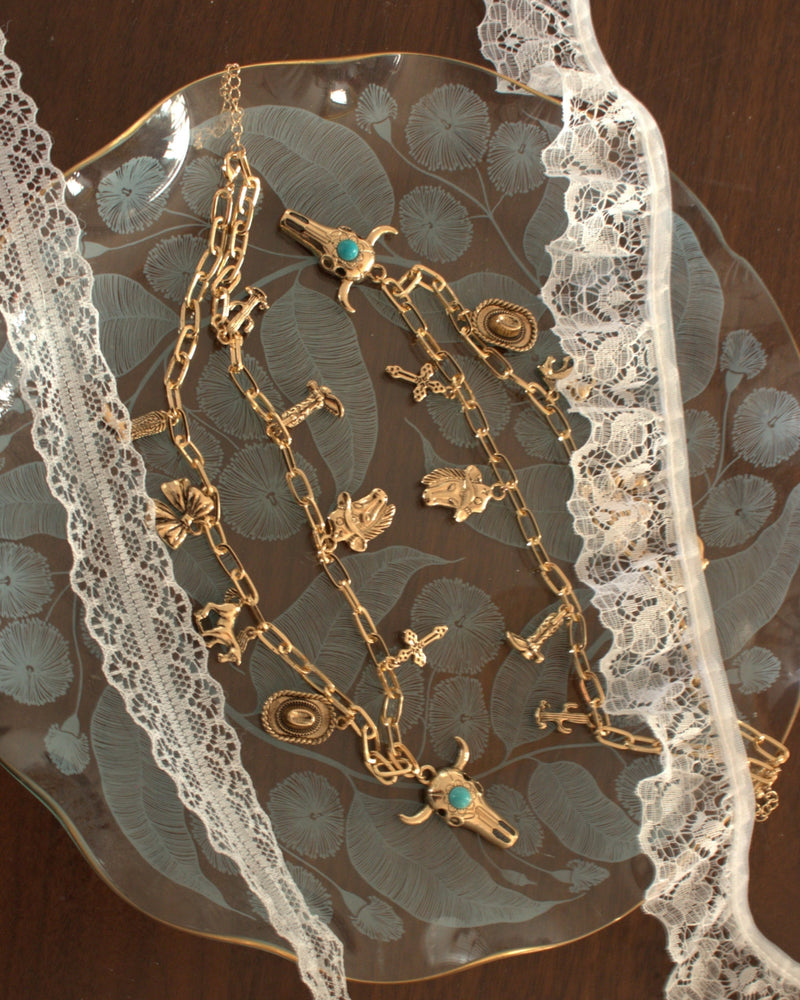 Cowboy Boot Accessories Kit – White Lace Trims & Gold Western Bull Charm Chain