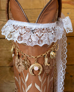 Cowboy Boot Accessories Kit – White Lace Trims & Gold Western Charms Chain