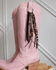 Wild Spirit leopard cowboy boot tassel, close-up detail