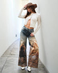 Wild Spirit Horse Print High-Waisted Wide Leg Jeans