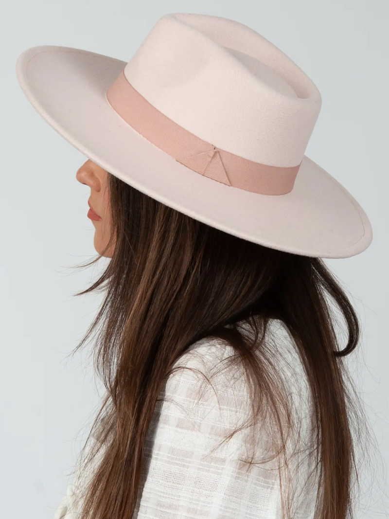 pink felt ribbon wide brim hat