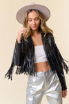 Black Studded Faux Leather Fringe Jacket