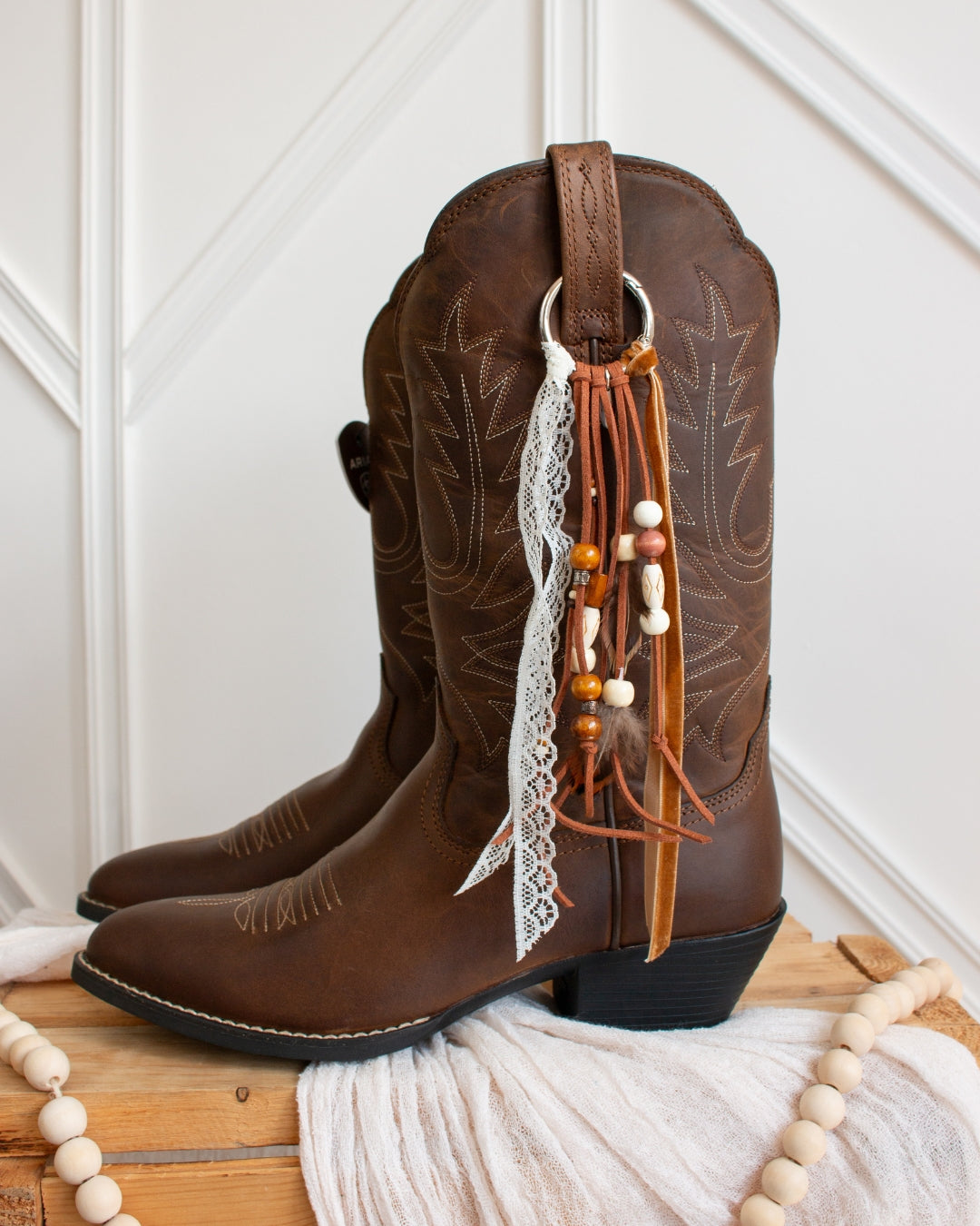 Desert Wanderer velvet and lace cowboy boot tassel accessory