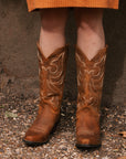 Leather stitching cowboy boot