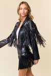 Black Studded Faux Leather Fringe Jacket