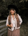 Embroidered Faux Suede Sherpa Vest