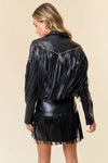 Black Studded Faux Leather Fringe Jacket