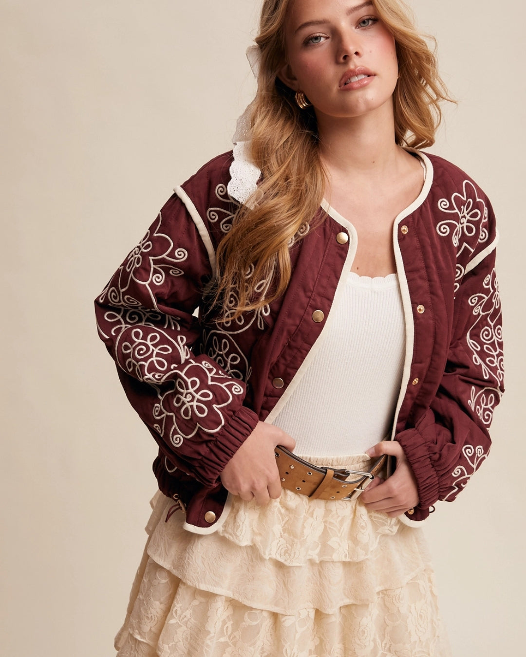 Floral Embroidered Quilted Jacket