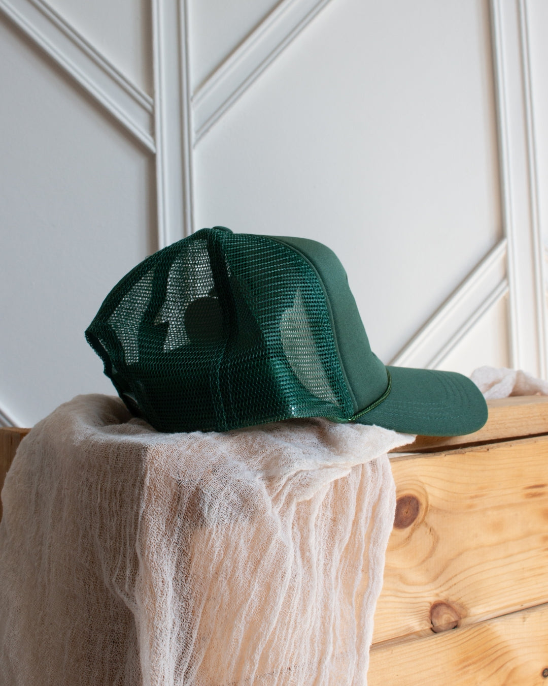 Forest green western snapback cap with pink embroidery and mesh back