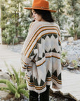 Geometric boho cardigan kimono in green, blue and tan colour