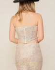 Gold Strapless Sequin Crop Top