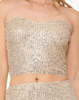 Gold Strapless Sequin Crop Top