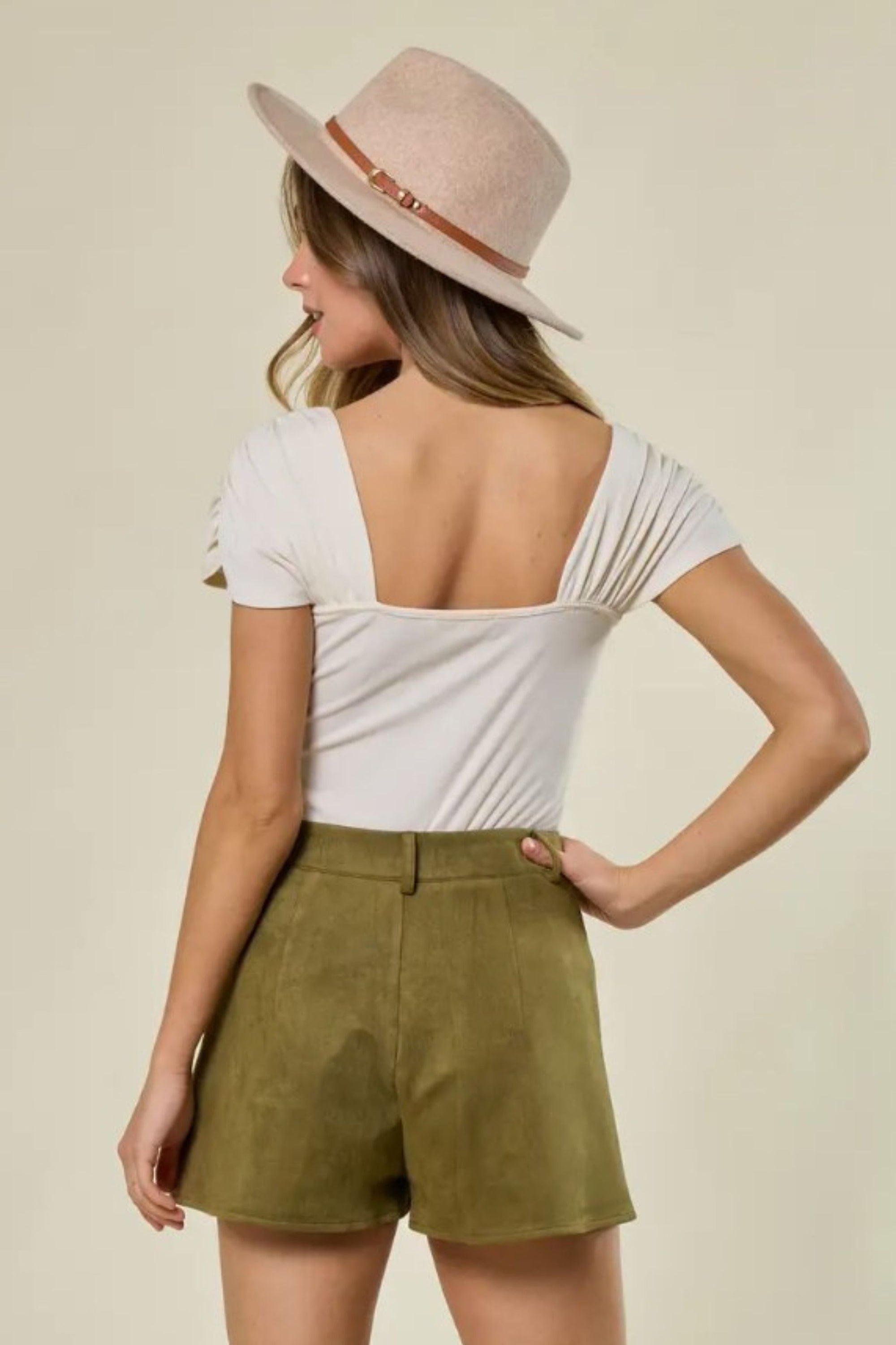 Olive Faux Suede Star Shorts