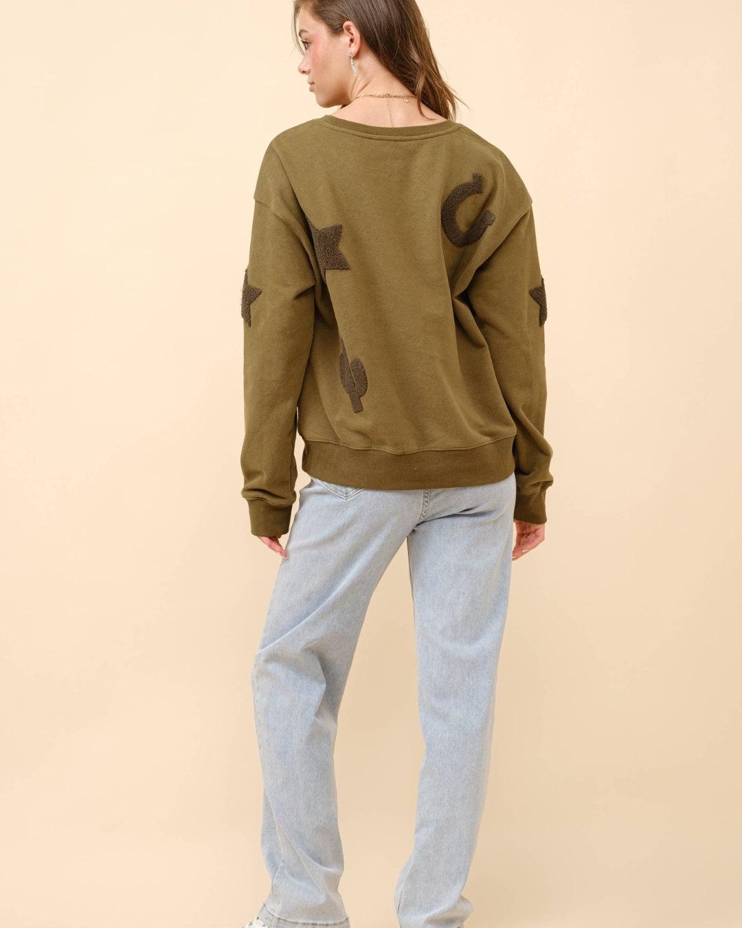 Olive Western Textured Patch Sweatshirt