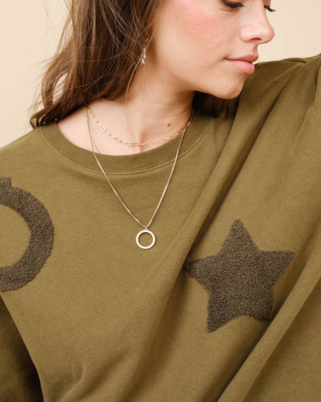 Olive Western Textured Patch Sweatshirt