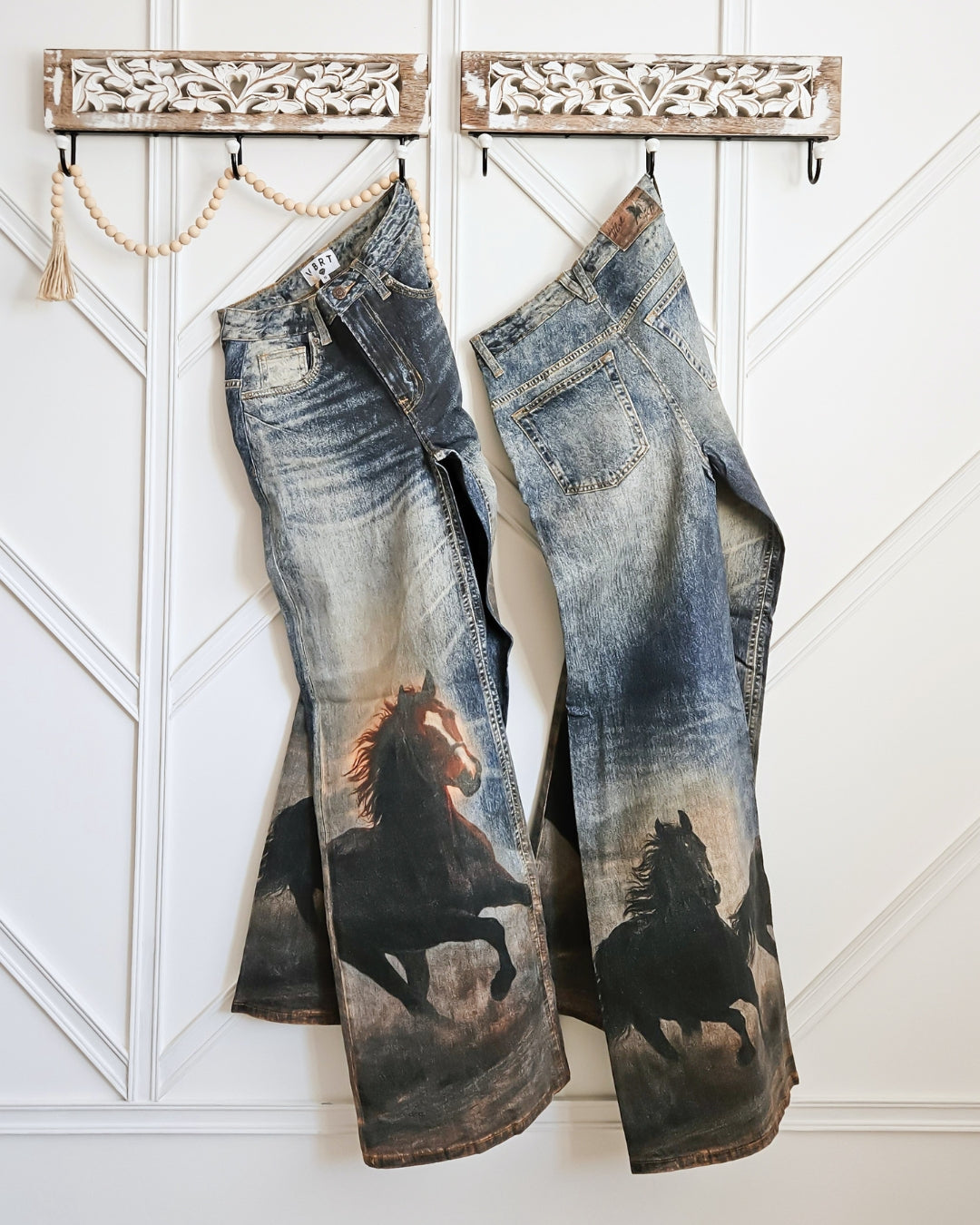 Wild Spirit Horse Print High-Waisted Wide Leg Jeans