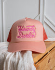 Howdy Darlin' pink western trucker cap, front view