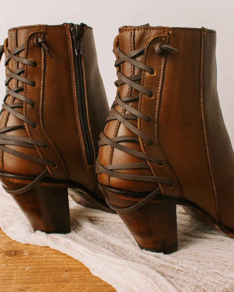 Brown Leather Western Ankle Boot