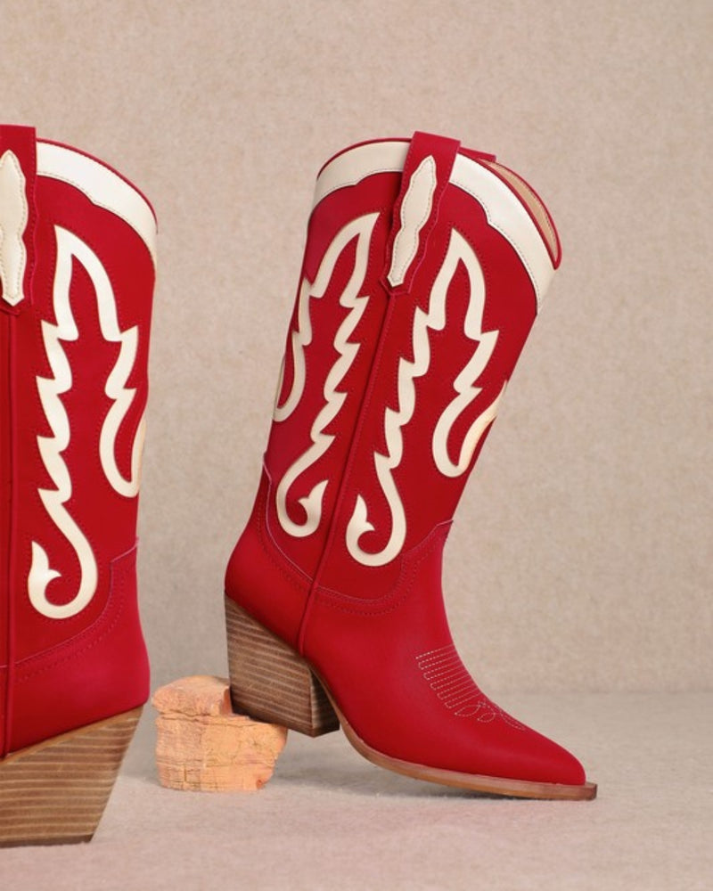 Red pointed toe women's western boot