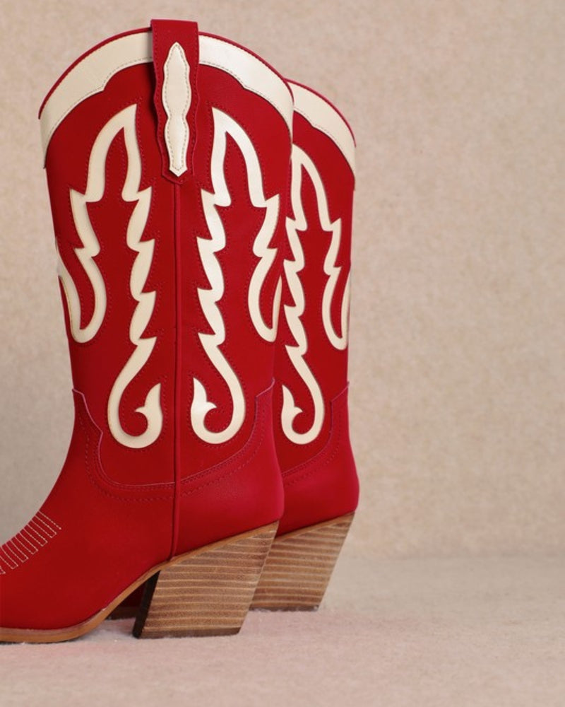 Red mid-calf cowboy boot