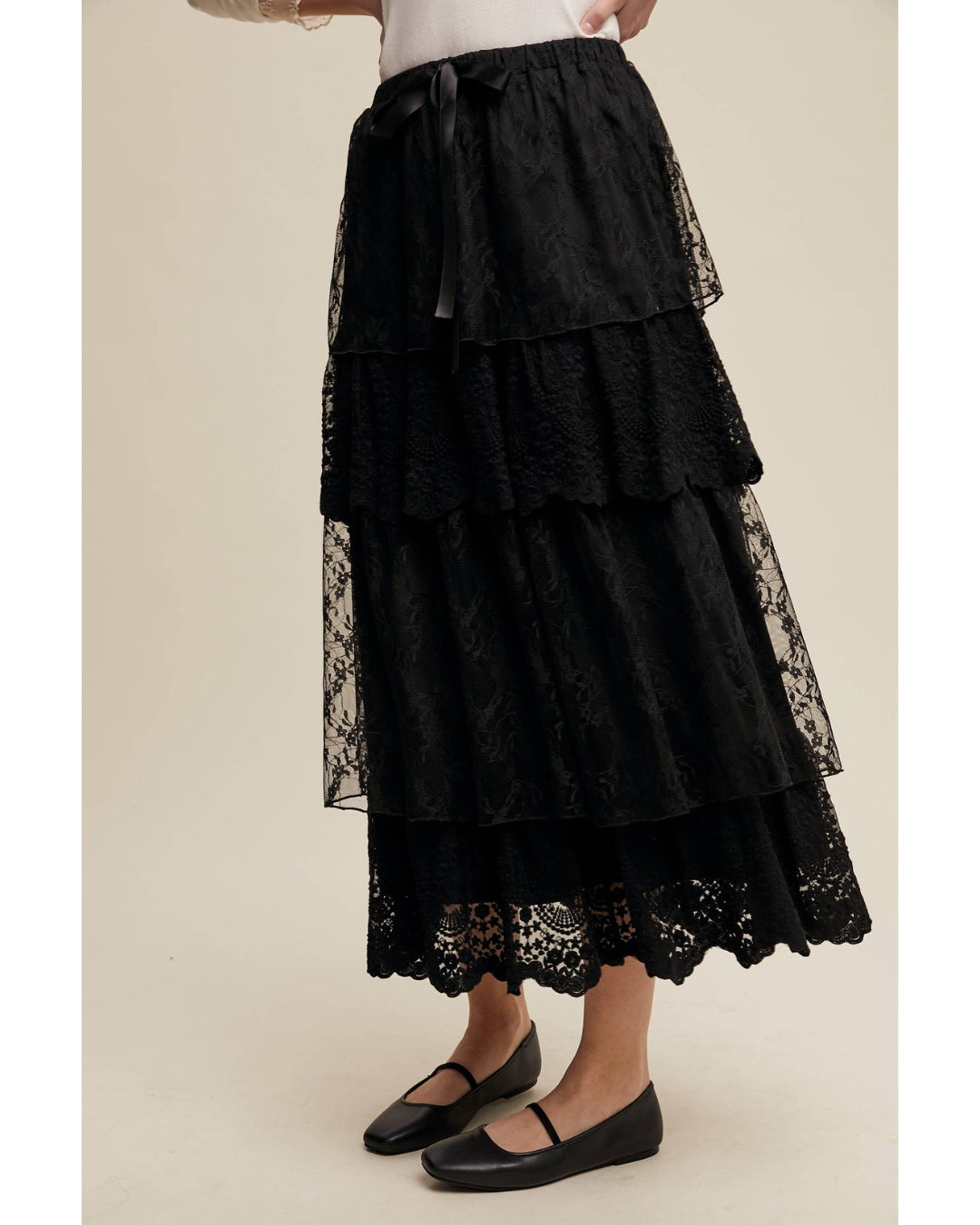 Boho lace tiered maxi skirt