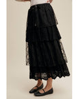 Boho lace tiered maxi skirt