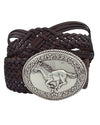 Braided Leather Western Belt With Silver Horse Buckle