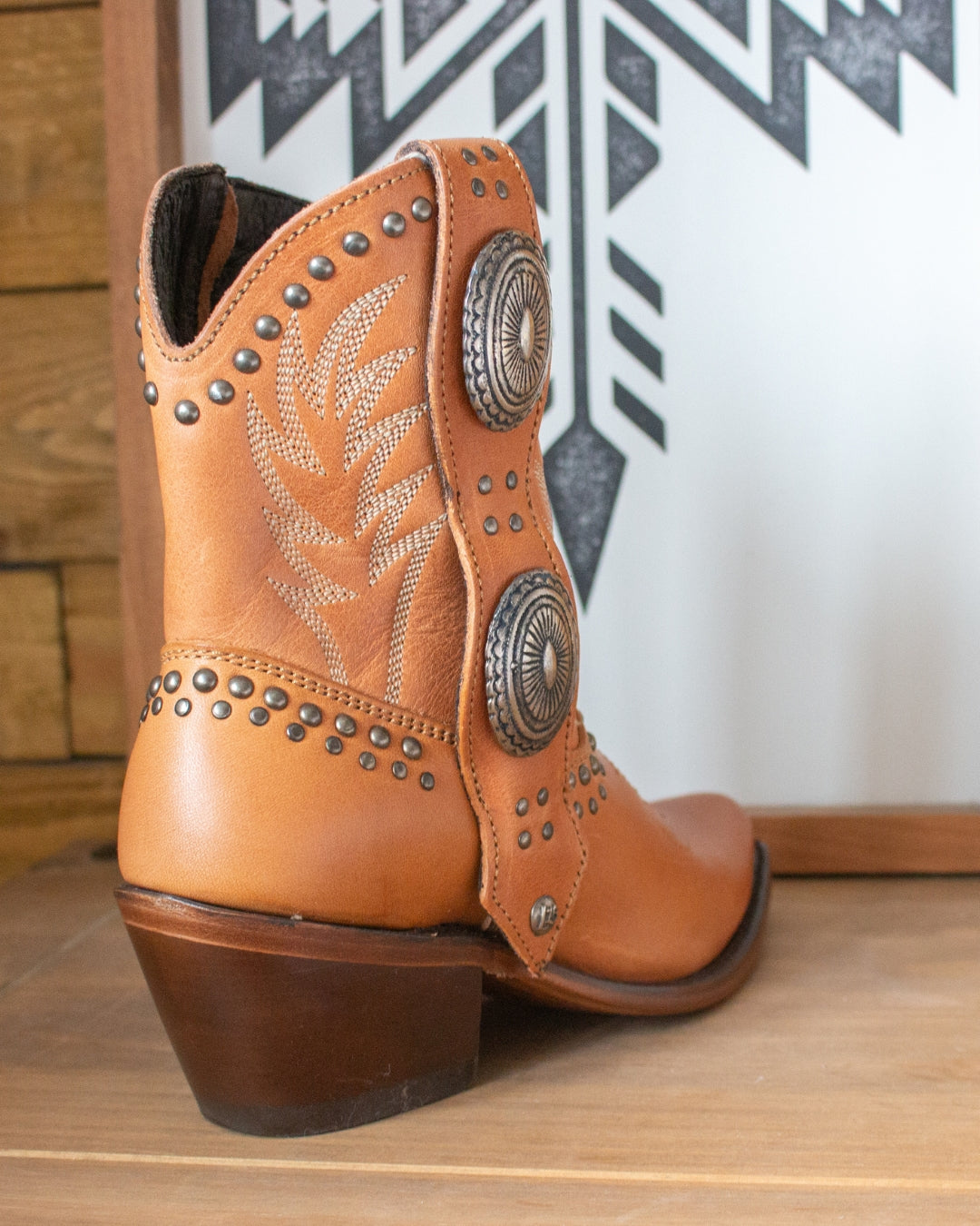Liberty Black Shirley amber leather ankle boots, back and side view showing stacked heel
