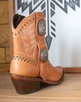 Liberty Black Shirley amber leather ankle boots, back and side view showing stacked heel