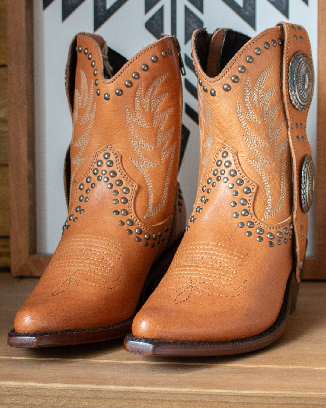 Liberty Black Shirley amber leather cowboy ankle boots, front view