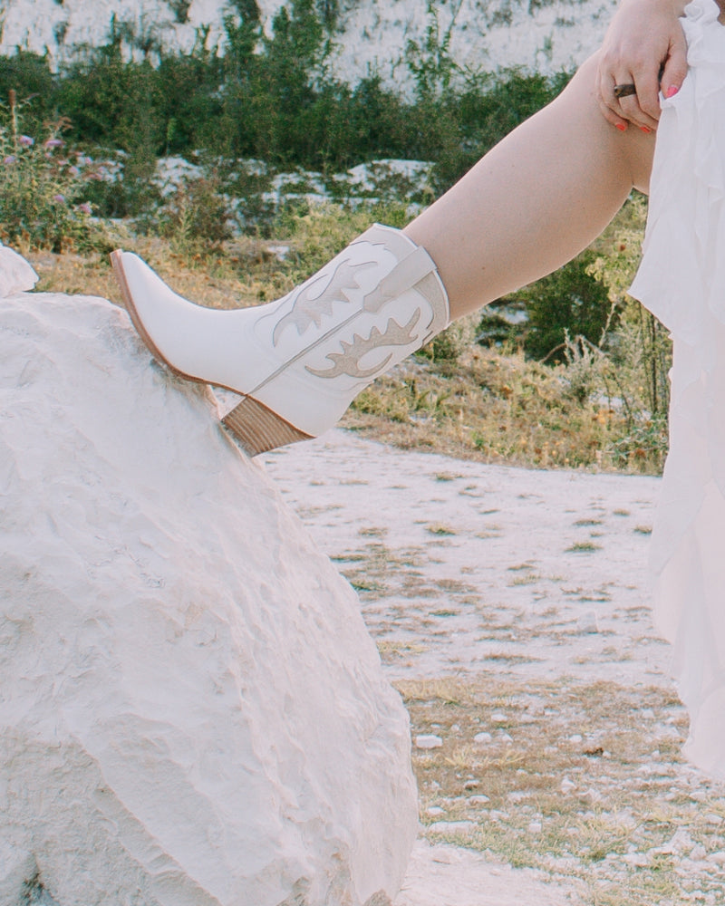 Meghan Low Calf White Cowboy Boots