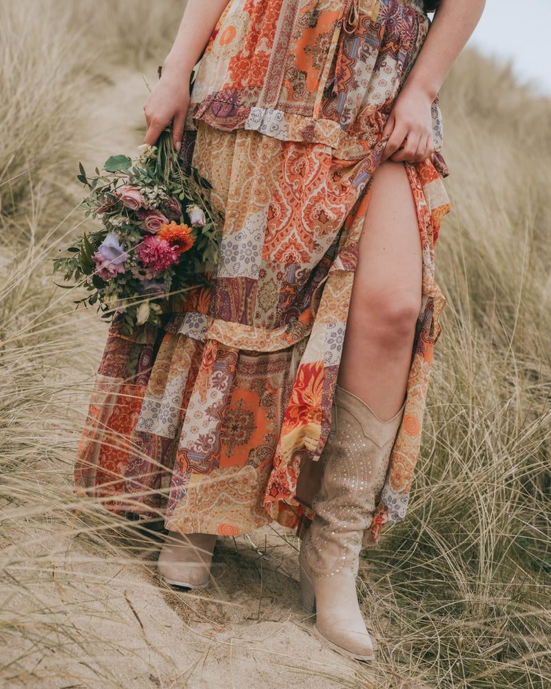 Sunset Patchwork Boho Maxi Skirt