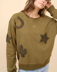 Olive Western Textured Patch Sweatshirt