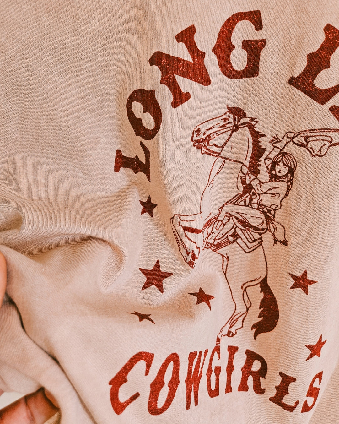 Pink mineral wash cowgirl graphic t-shirt in soft 100% cotton
