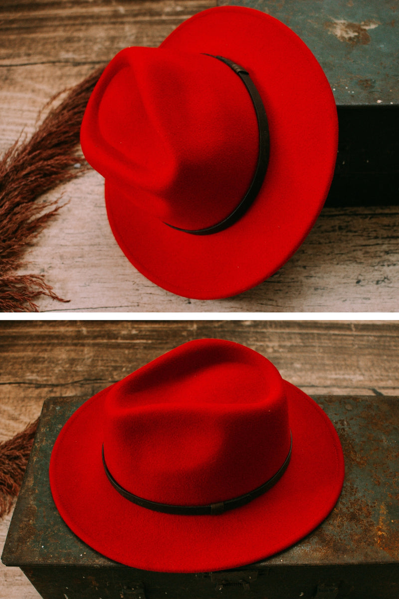 Red Fedora Hat With Band by Nevada Hats