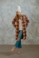 Rust, Cream & Brown Plaid Long Flannel Shacket