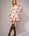Long sleeve western print mini dress