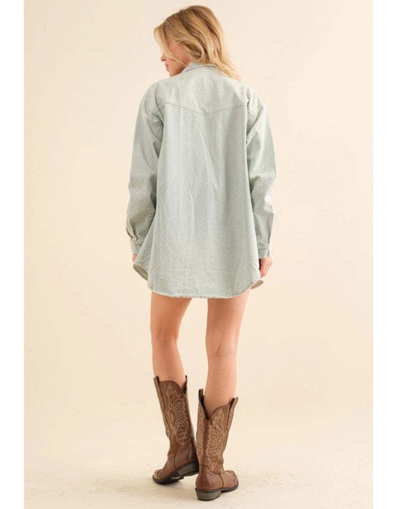Rhinestone Embellished Denim Boyfriend Fit Denim Jacket