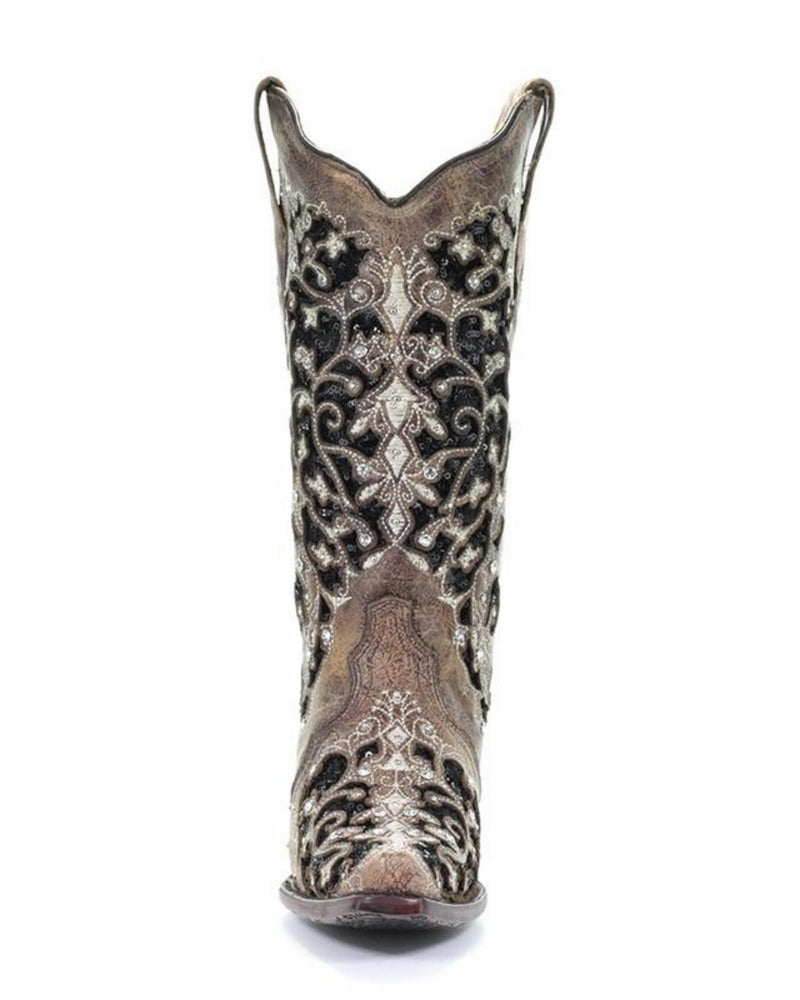 CORRAL BOOTS - A3569 BLACK SEQUIN INLAY COWBOY BOOTS