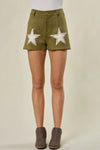 Olive Faux Suede Star Shorts