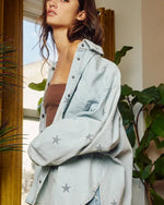 light wash star denim shacket