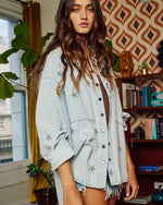 Star spangled denim shacket light wash