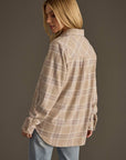 Tan, Mauve & White Plaid Button Up Soft Shirt