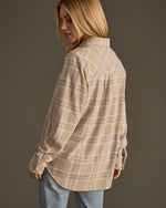 Tan, Mauve & White Plaid Button Up Soft Shirt