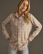 Tan, Mauve & White Plaid Button Up Soft Shirt