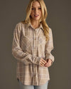 Tan, Mauve & White Plaid Button Up Soft Shirt